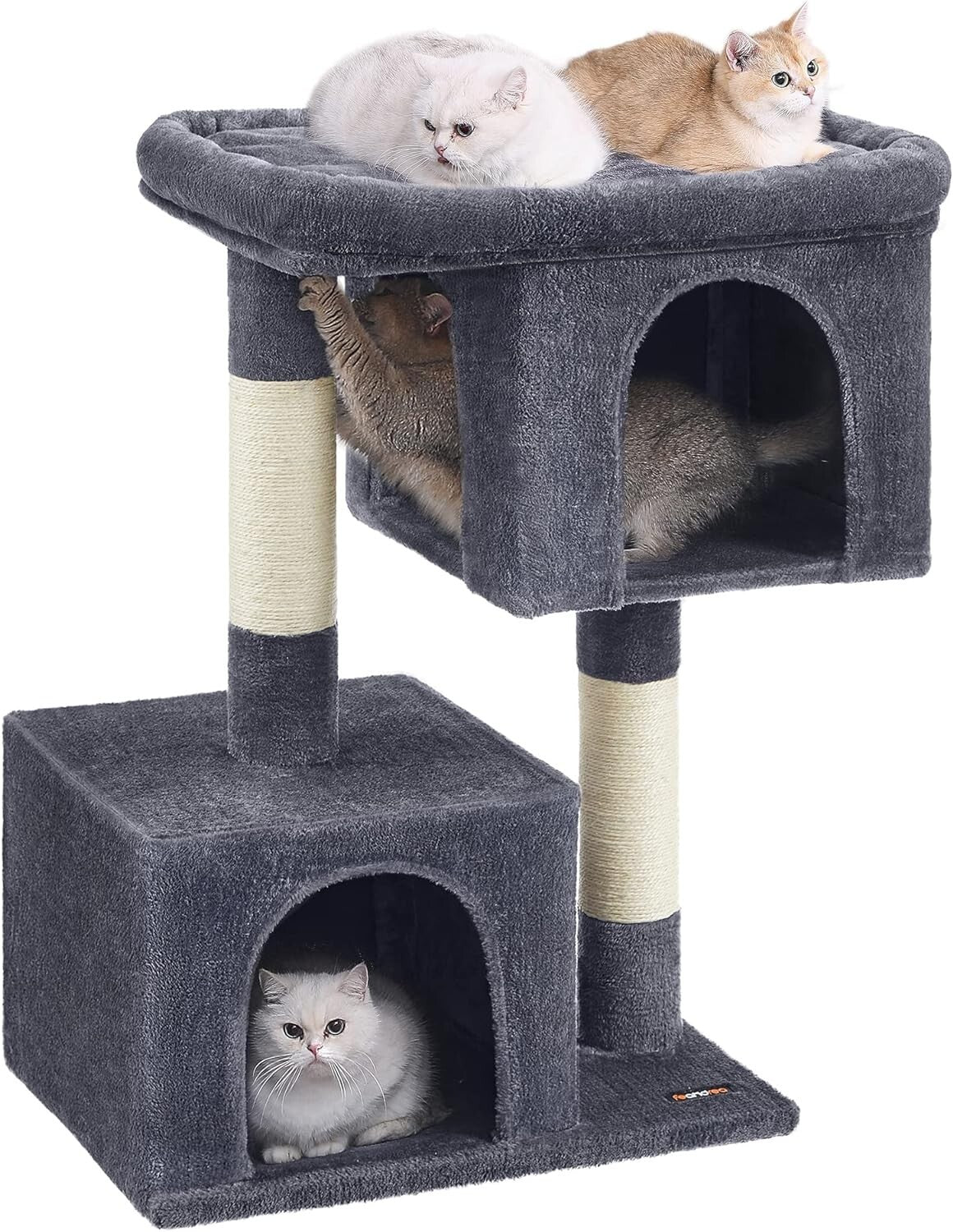 Smoky Gray 39.8" Cat Tower with Large Perch and Two Cat Caves - Stable & Durable