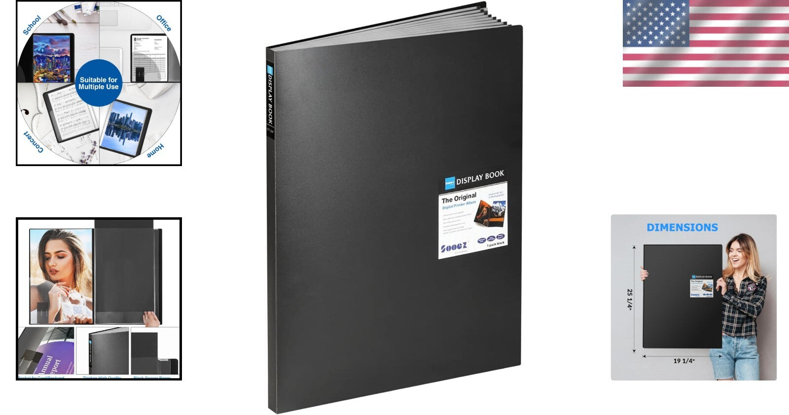 Archival Quality 18x24 Portfolio Book - 30 Clear Sleeves Display for Art & Music