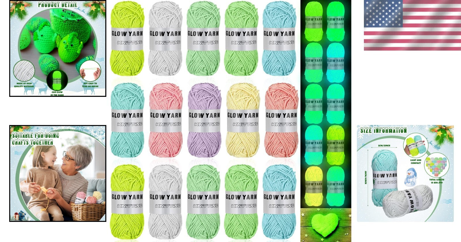 15-Pack Glow in The Dark Yarn Rolls - Perfect for Colorful DIY Crafts & Knitting