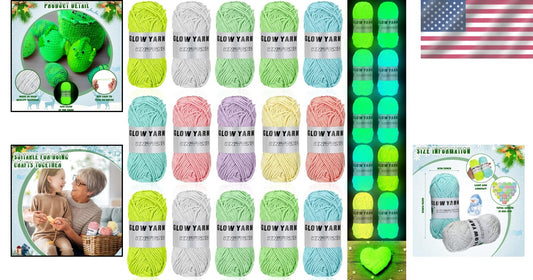 15-Pack Glow in The Dark Yarn Rolls - Perfect for Colorful DIY Crafts & Knitting