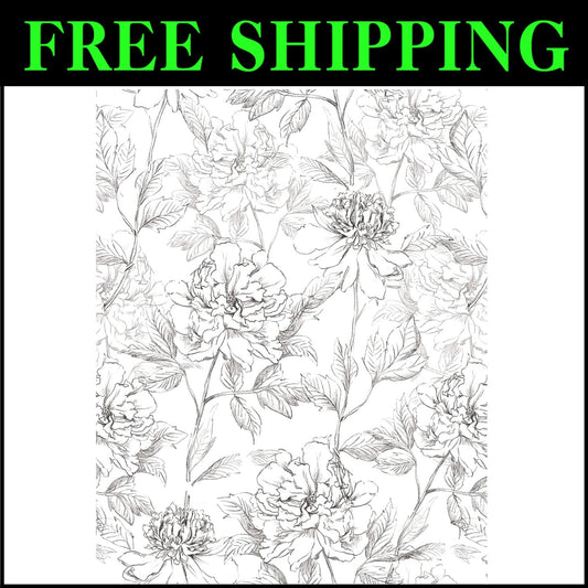 Removable Black and White Floral Wallpaper - Easy Install Peonies Design 43 SQFT