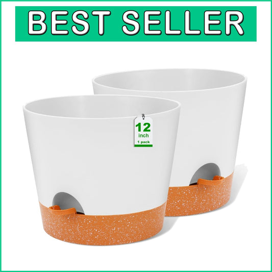 Elegant Matte White Planters - 12-Inch Self-Watering Flower Pots with Reservoir