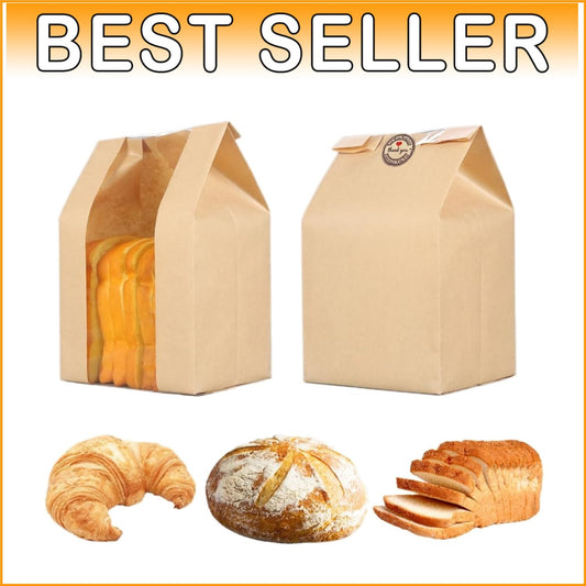200-Pack Large Kraft Paper Bakery Bags with Window for Stylish Bread Storage