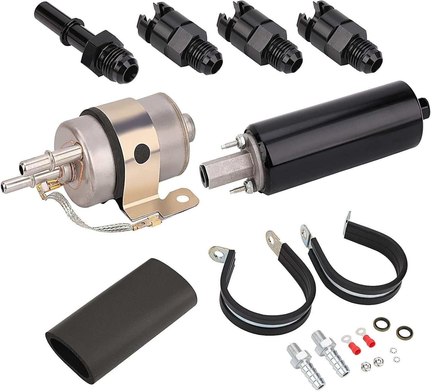 58 PSI EFI Fuel Pressure Regulator and 255LPH Inline Fuel Pump Kit with Fittings