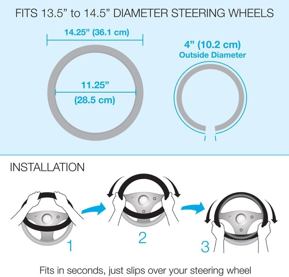 Durable Black Faux Leather Steering Wheel Covers with Accent Stitching - 2 Pack