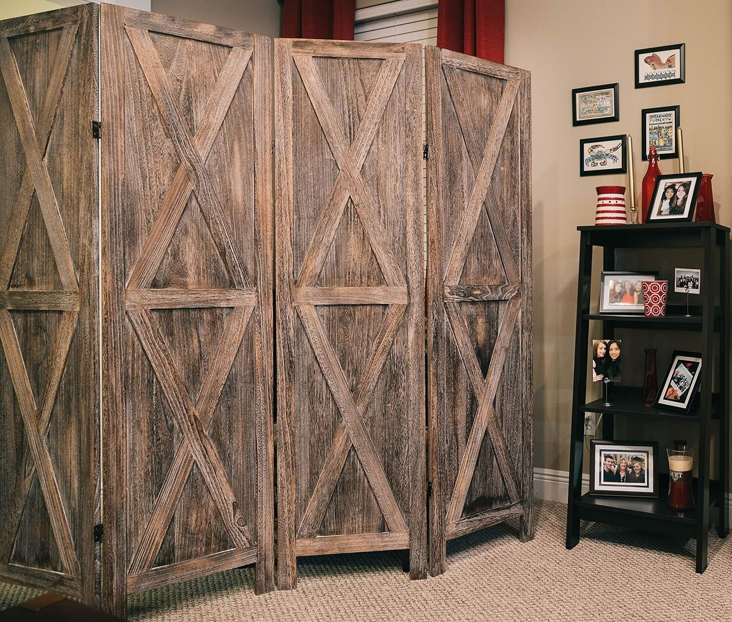 Portable Rustic Barnwood Privacy Screen - Stylish Room Separator 72"w x 67"h