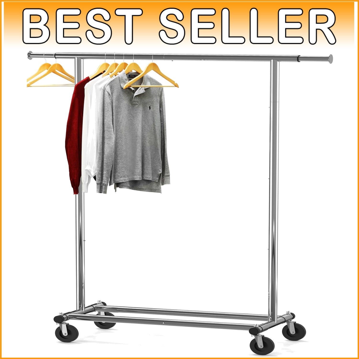 Extendable Chrome Garment Rack – 42 to 67 Inches, Perfect for Home & Commercial