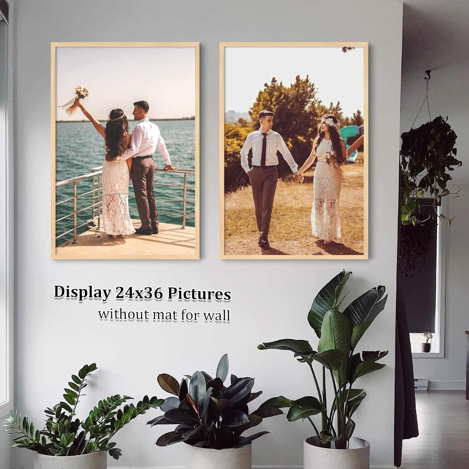 Durable Natural Wood Poster Frame Set, Shatterproof 24x36 for Cherished Moments