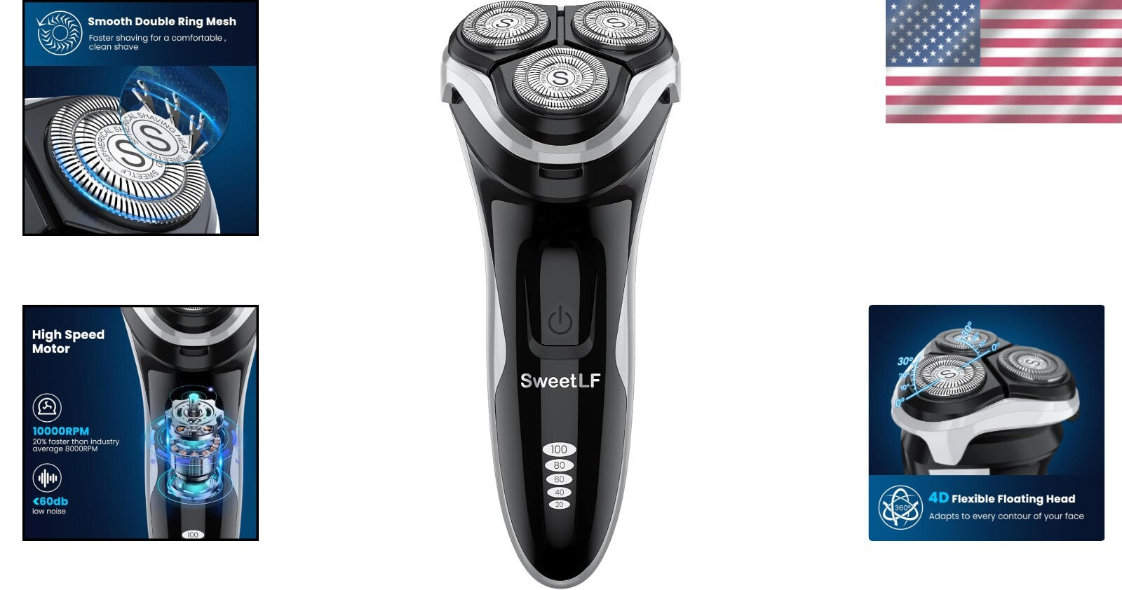 Waterproof 3D Rotary Shaver - USB-C Cordless Electric Razor with Extra Blades