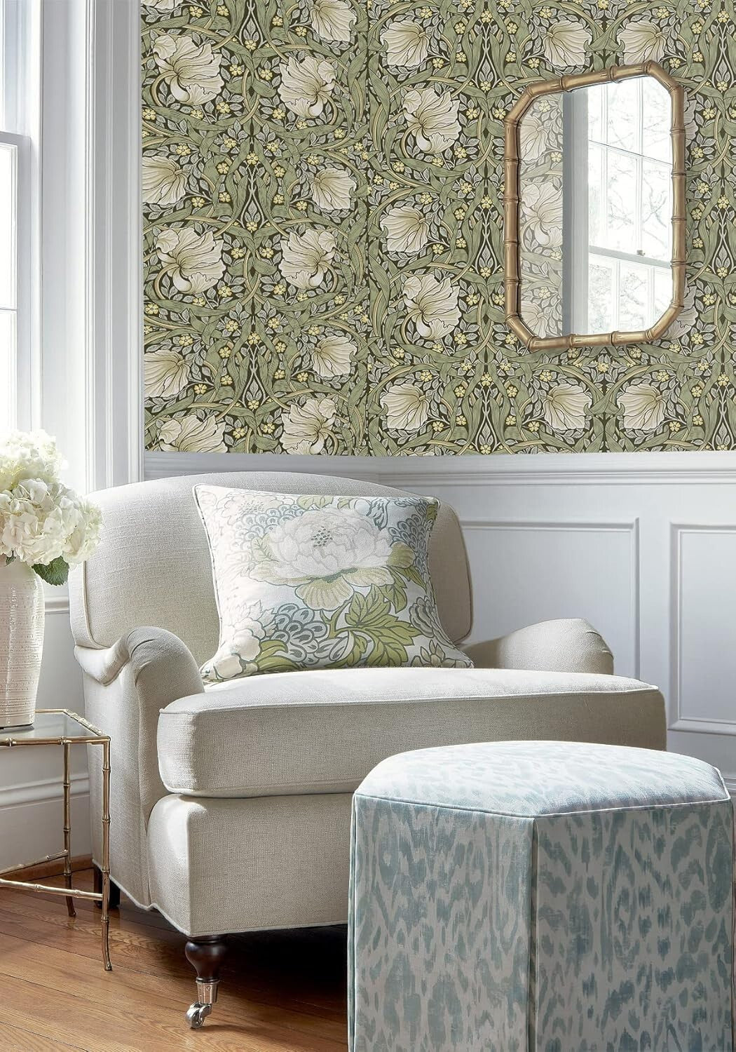 Waterproof Vintage Floral Wallpaper - Easy Install Morris Design 32.8ft Roll