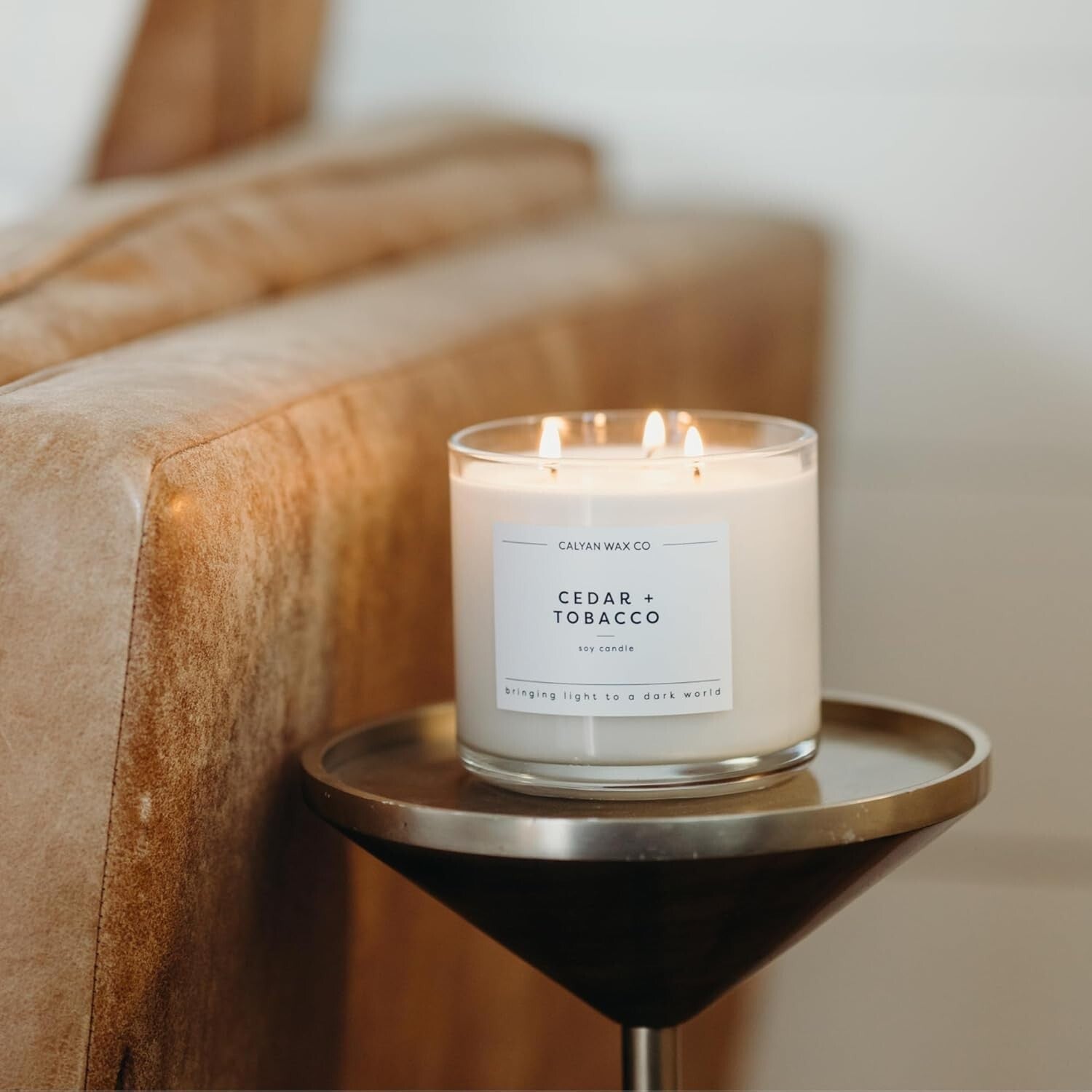 Classic 3-Wick Cedar Tobacco Candle in Glass Jar - 43 Hour Burn, Gift-Ready