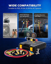 Load image into Gallery viewer, Comprehensive AC Tool Kit: 4-Valve Manifold &amp; Adapters for R22, R134a, R410a