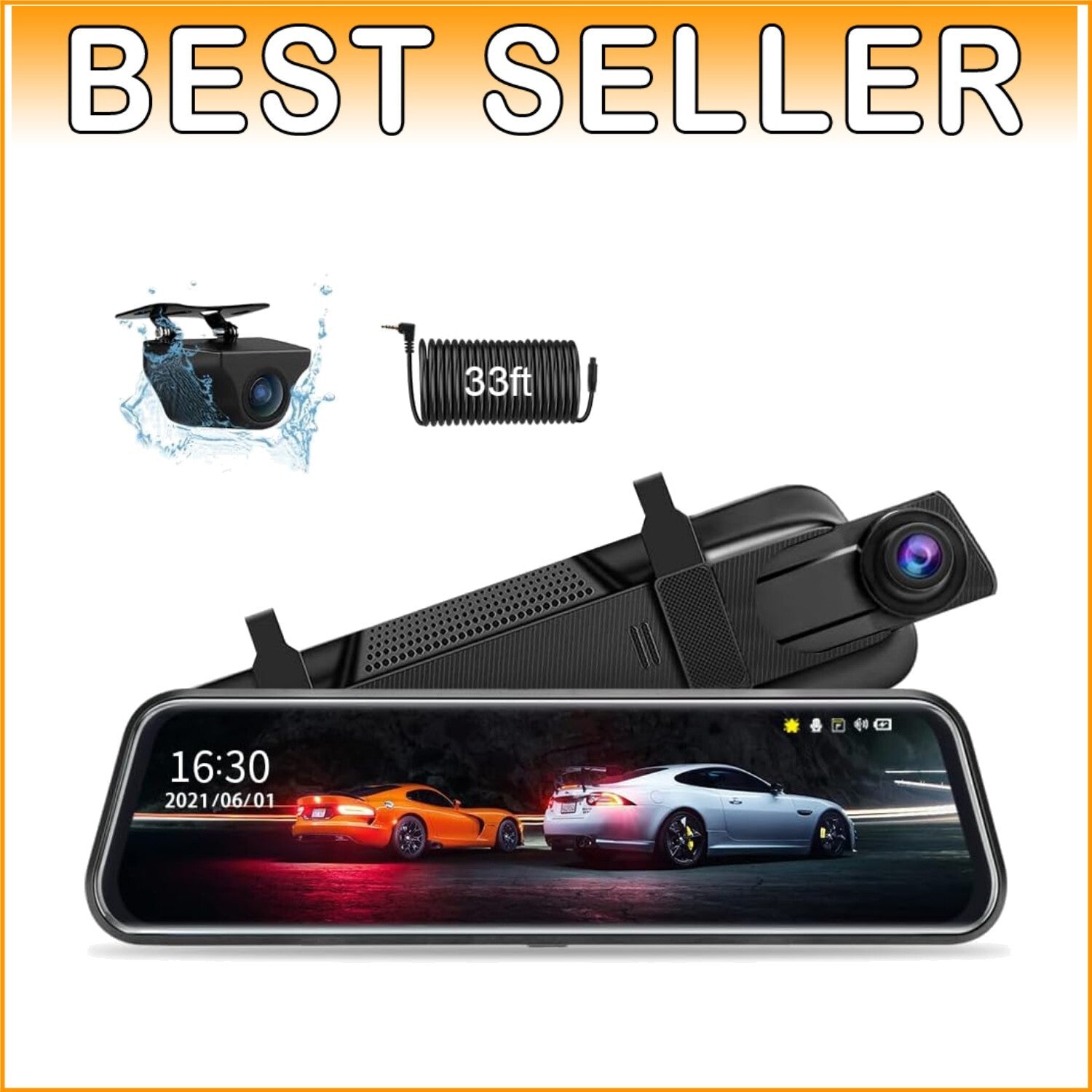 Advanced 10'' Dual 1080P Mirror Dash Cam with Night Vision & Parking Assist