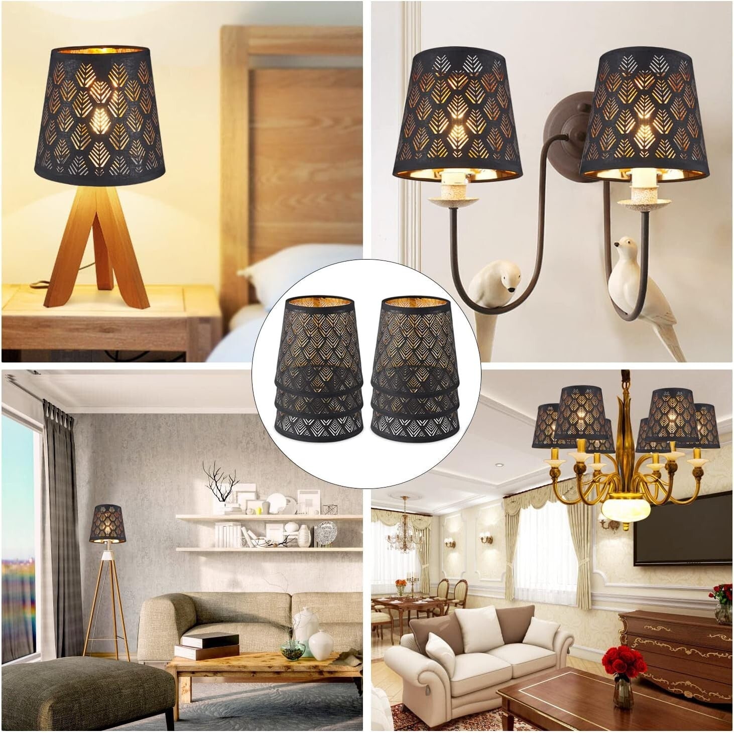 Flame Retardant Clip-On Lamp Shades Set - Laser Engraved Chandelier Design