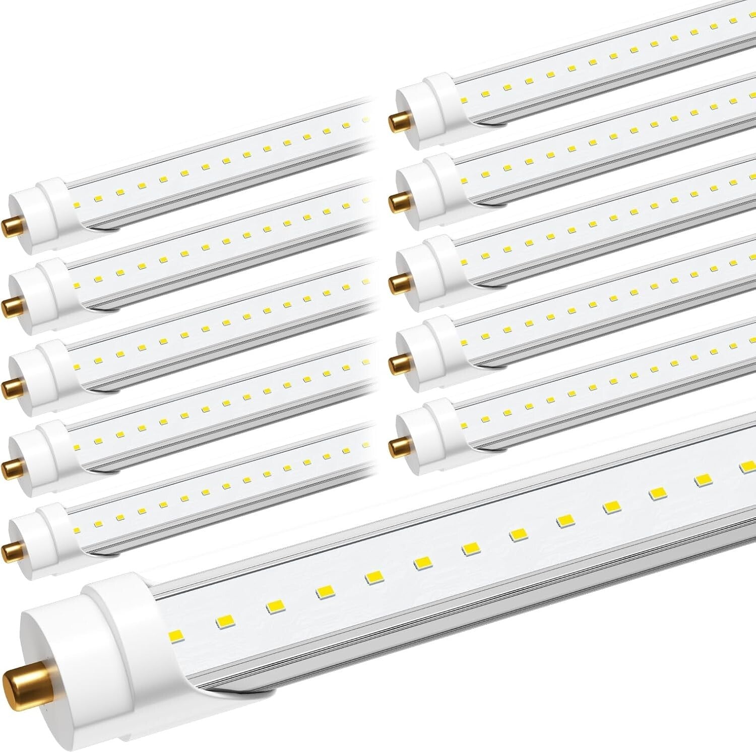 Efficient 8ft LED T8 Bulbs, 40W 4800LM, 6000K Clear Cover - Indoor Use 10 Pack