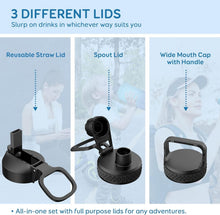 Load image into Gallery viewer, Magic Black 128 oz Insulated Water Jug with Straw &amp; 3 Lids - Ultimate Hydration