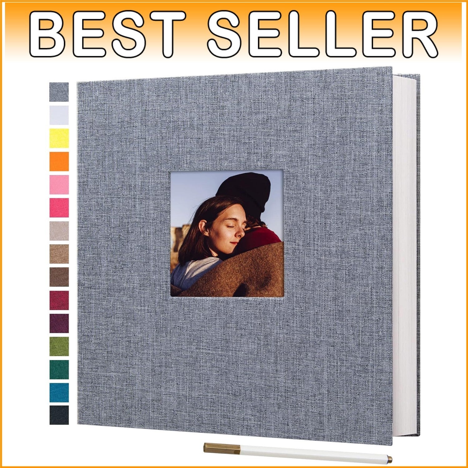 Chic Gray Linen Photo Album 13.2x12.8 Inches – Ideal for Gifting & Scrapbooking