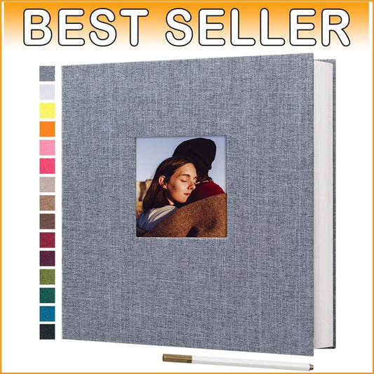 Chic Gray Linen Photo Album 13.2x12.8 Inches – Ideal for Gifting & Scrapbooking