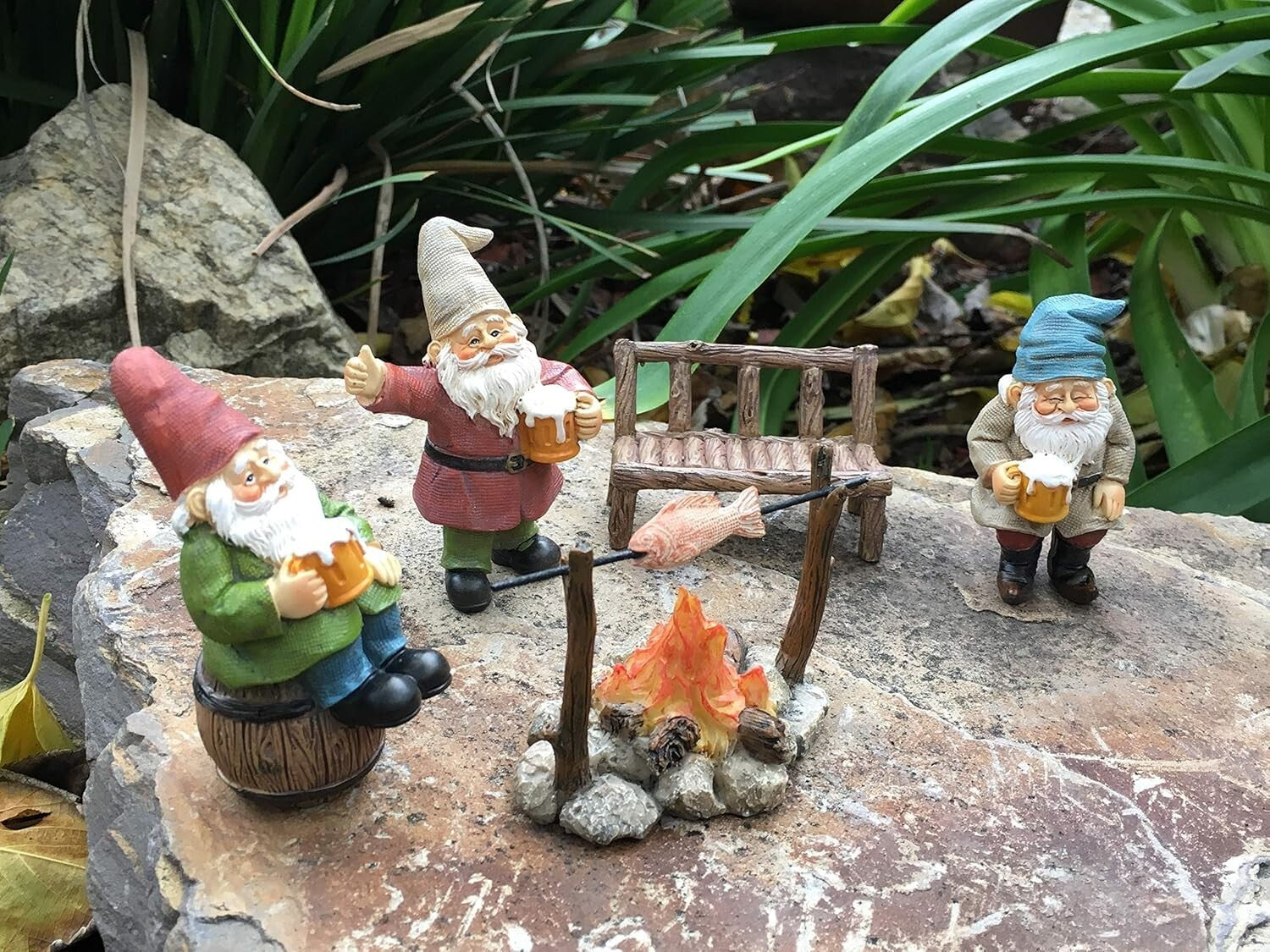 Charming Beer-Loving Gnome Set - Complete 5-Piece Fairy Garden Collection
