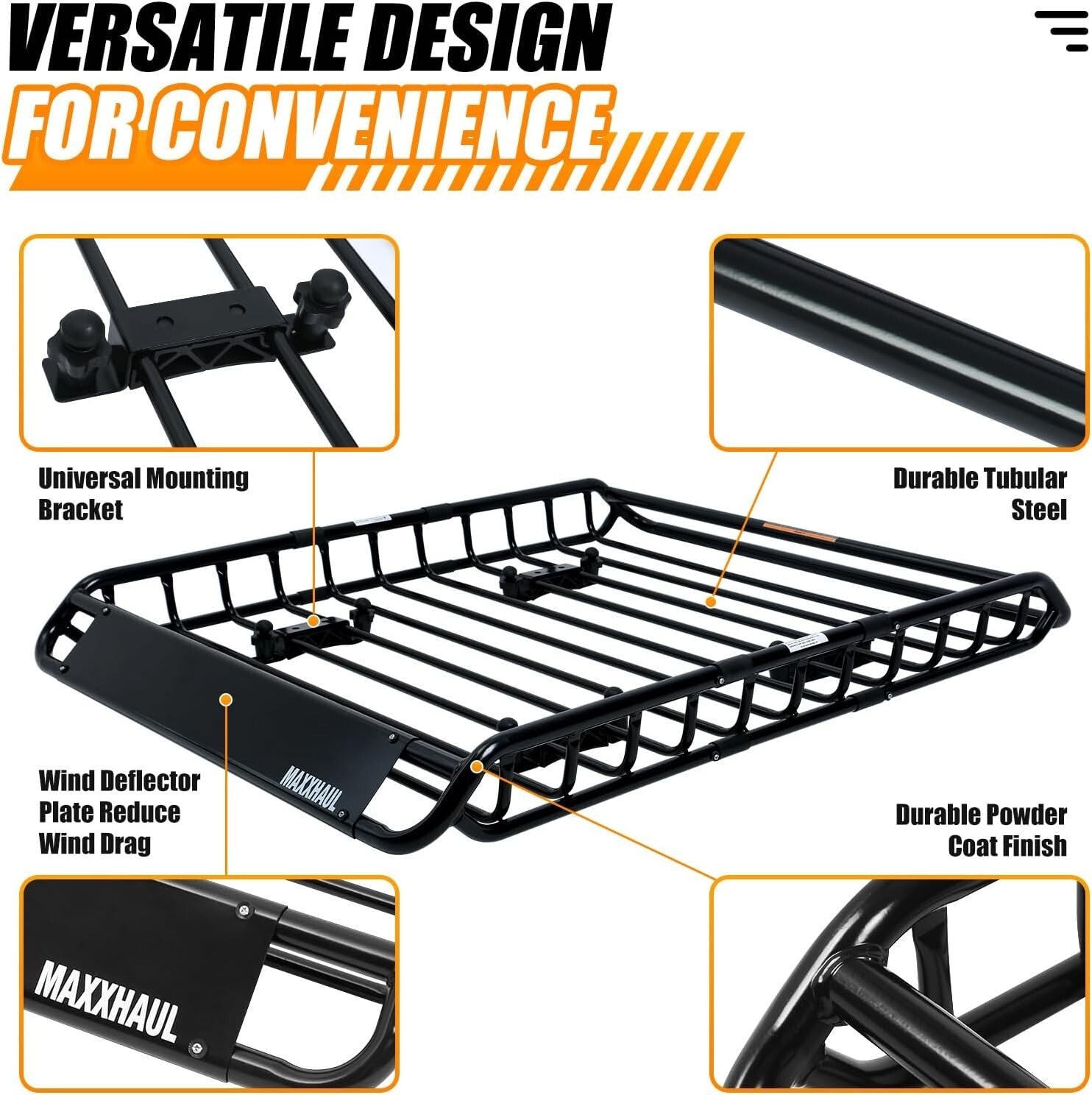 Heavy-Duty 150 lb Roof Rack Cargo Basket for SUVs & Pickup Trucks - Easy Install