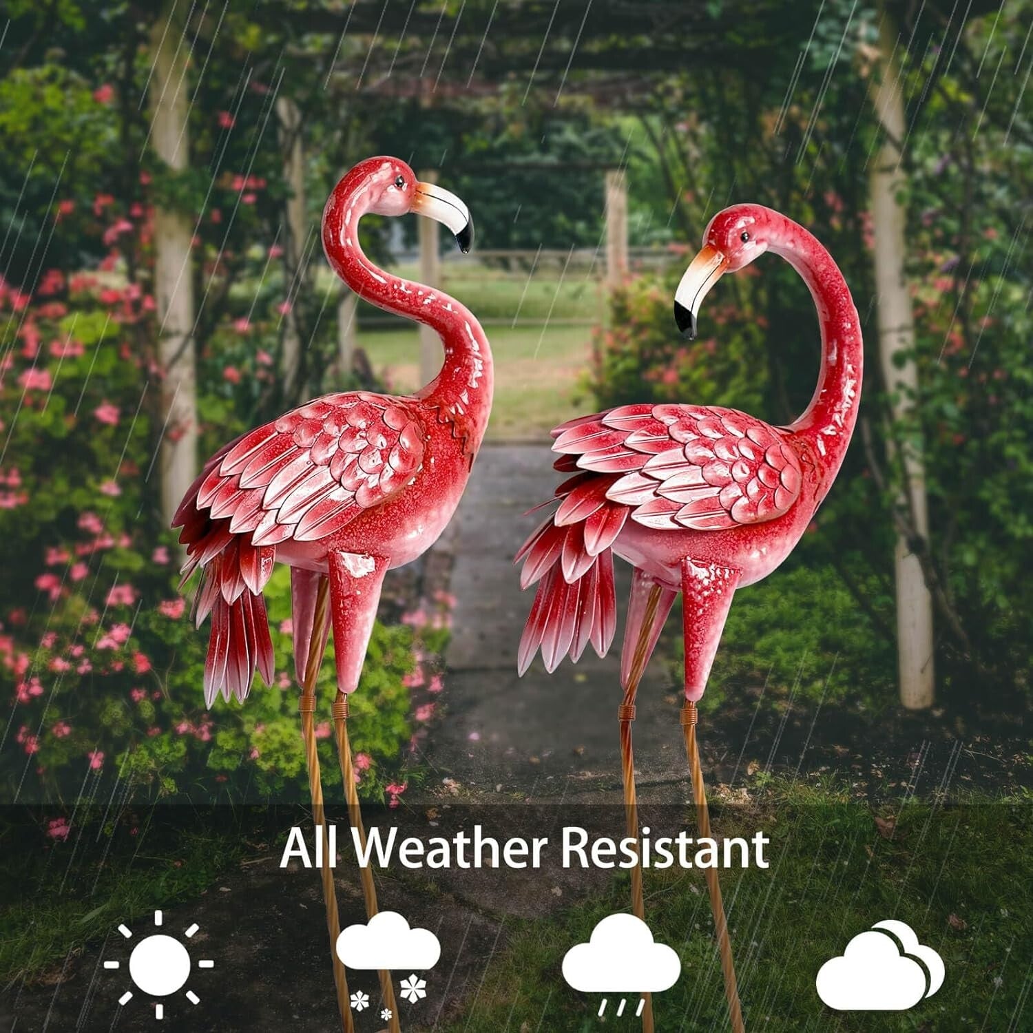 Freestanding Metal Flamingo Statues with Realistic Detail for Gardens & Patios