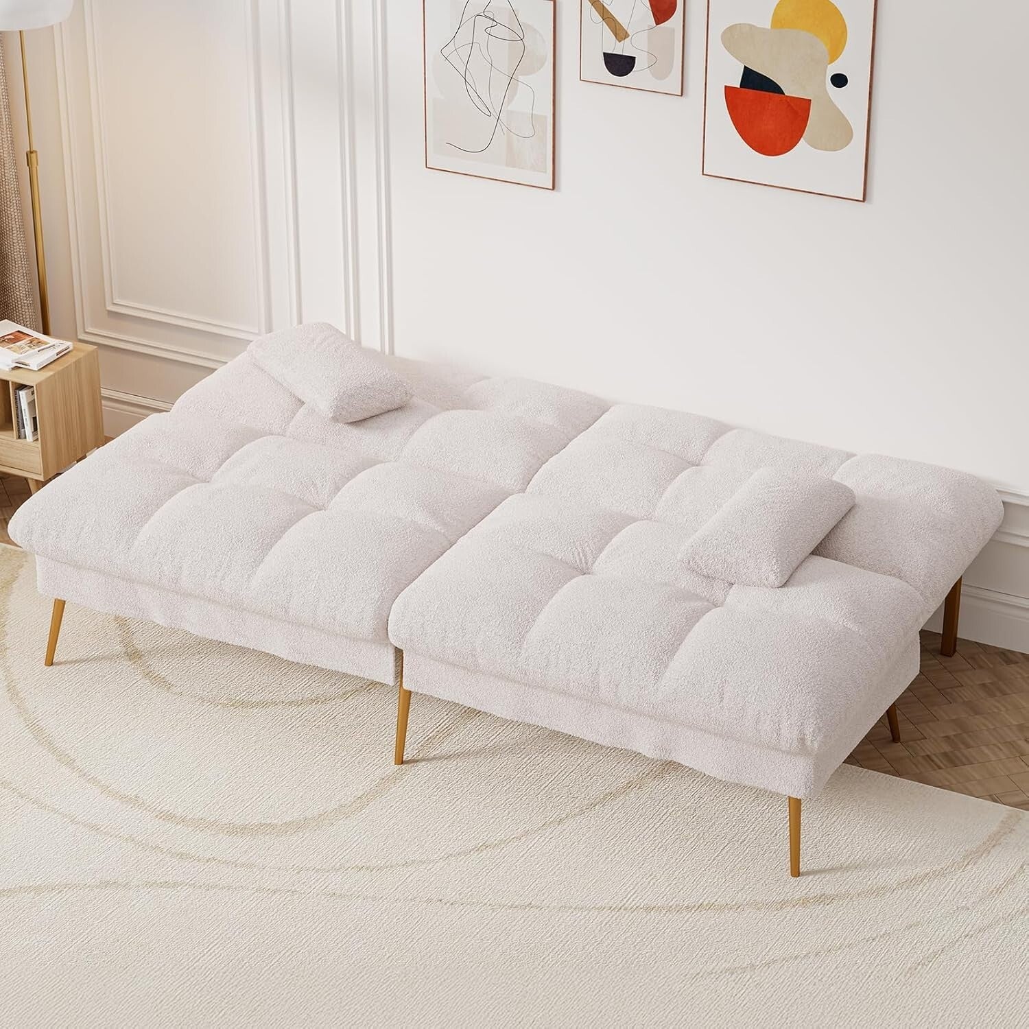 Elegant 68" Convertible Futon Sofa Bed with Adjustable Backrest - White
