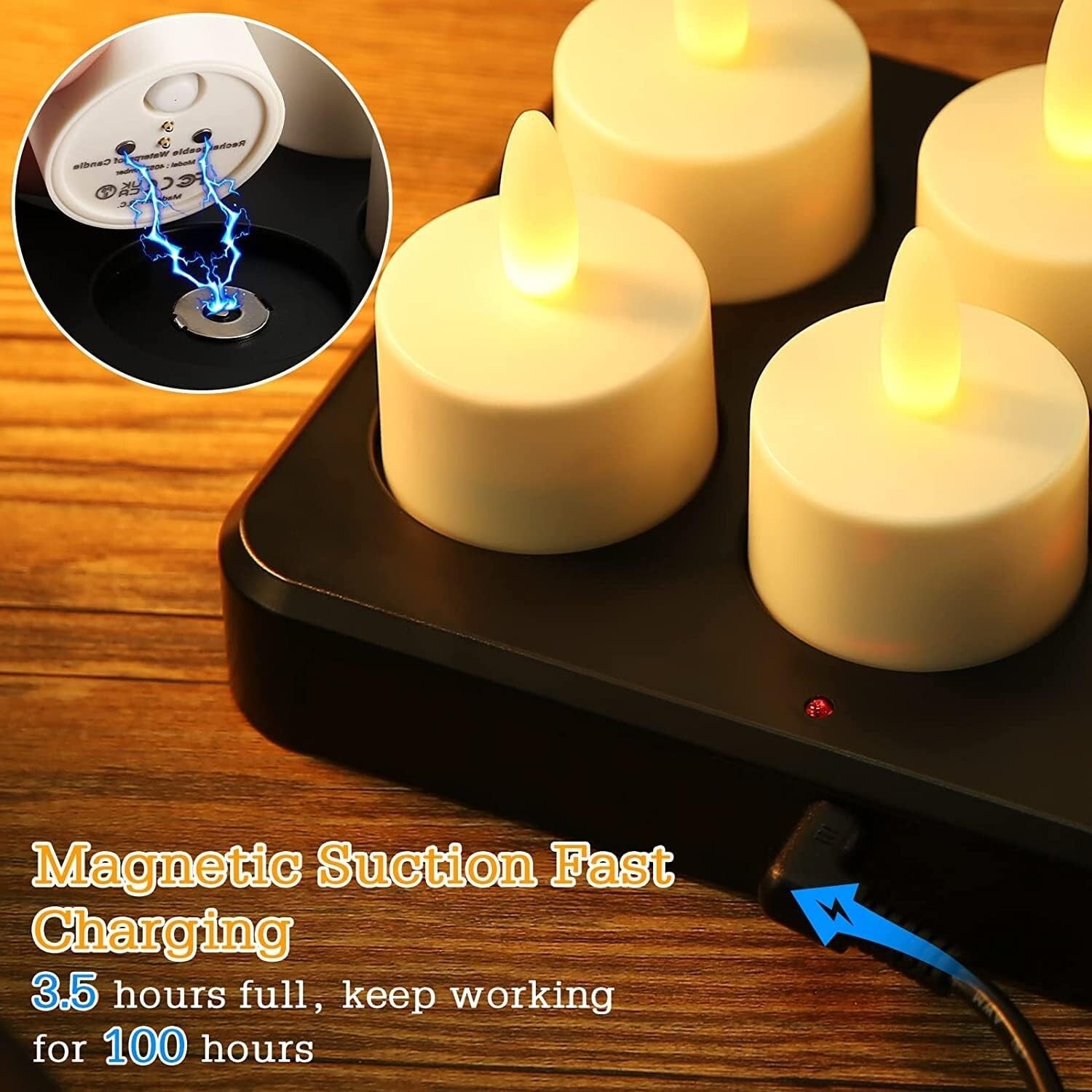Waterproof Rechargeable LED Tea Lights with Remote - 100 Hours Flickering Warmth