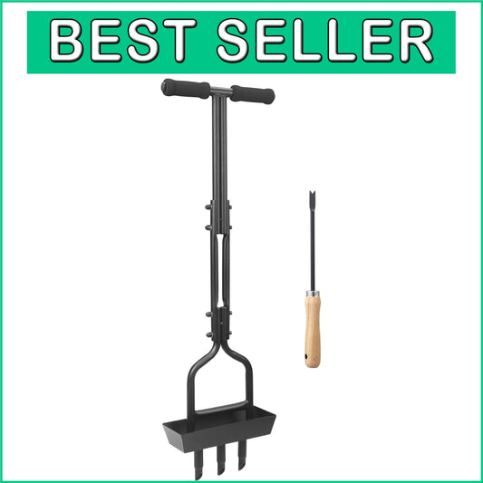 Ergonomic Lawn Aerator with Storage Tray & Cleaning Tool for Effortless Use