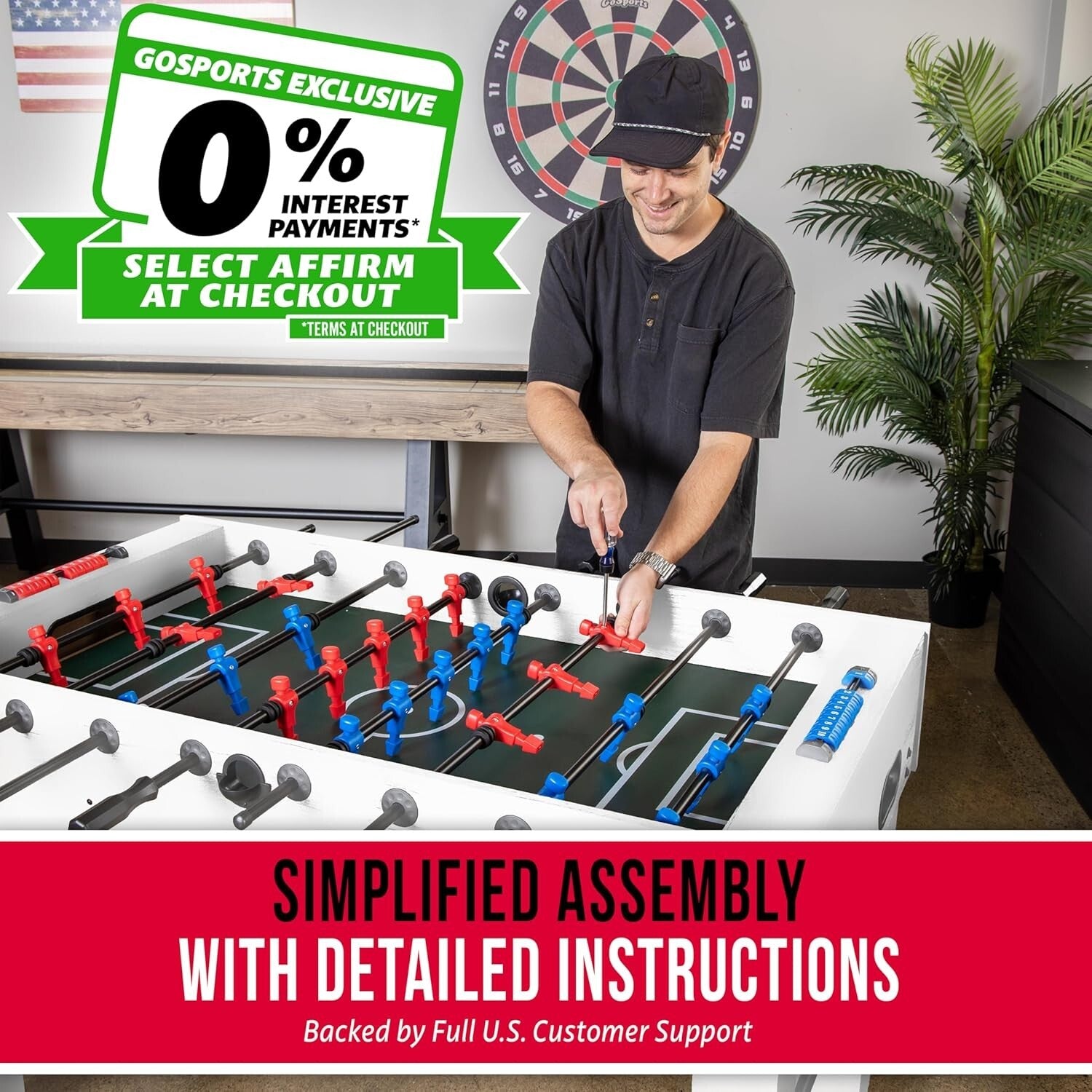Durable Foosball Table - 54 Inch Full Size with Gloss Finish & 4 Balls Included