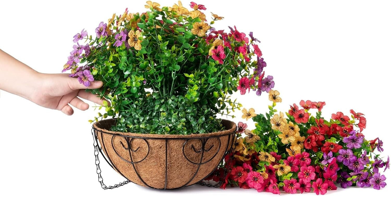 Elegant Faux Hanging Flower Basket with UV Resistant Design for Outdoors
