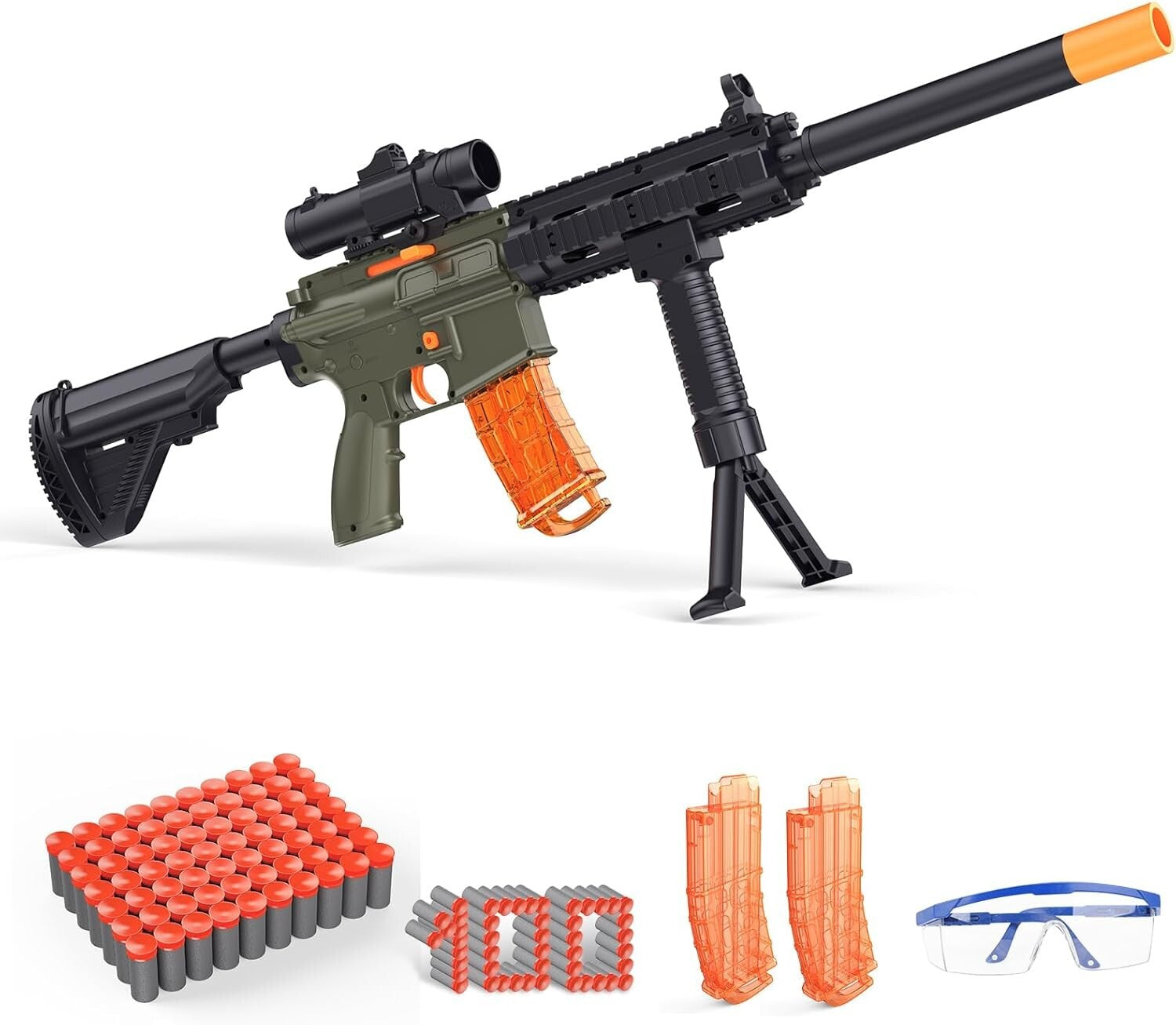 Complete Foam Blaster Set: Sniper Rifle with Scope & 100 Bullets for Teens