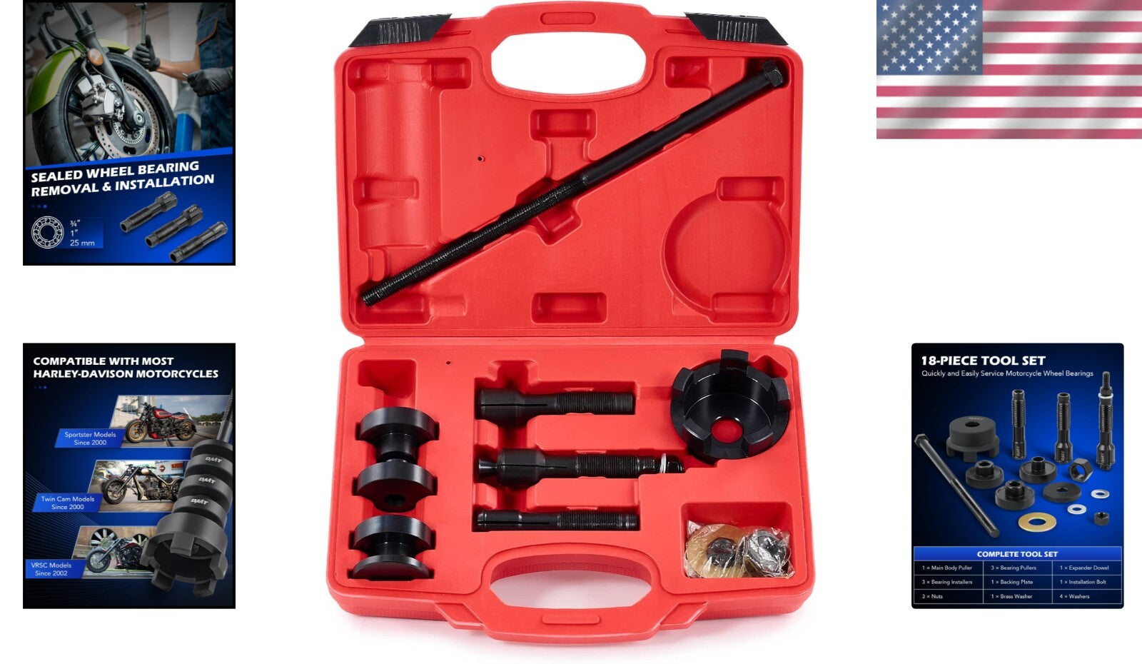 18pc Harley Wheel Bearing Tool Set - Premium Puller & Installer for Motorcycles