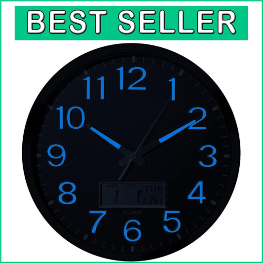 Elegant 14-Inch Battery Operated Wall Clock with Glowing Features & Temp Display