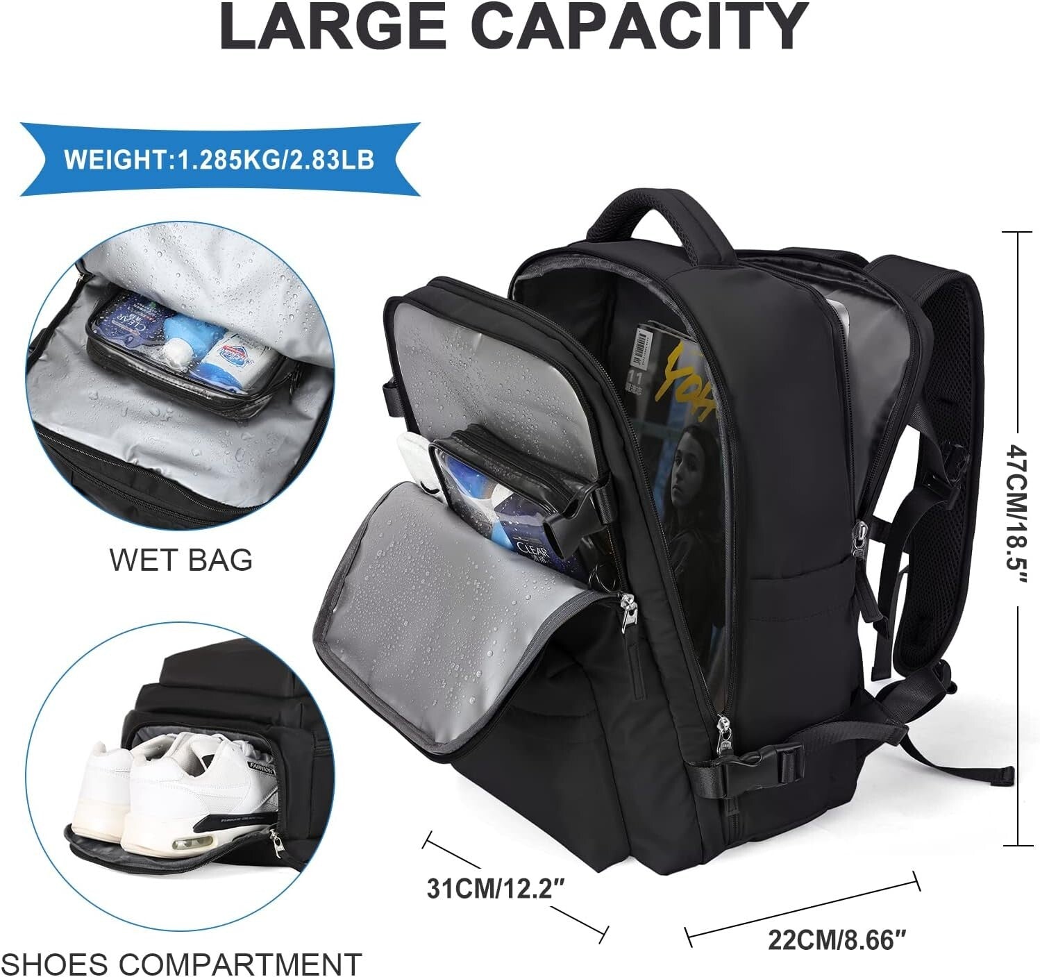Large Waterproof Travel Backpack with USB Port & Anti-Theft Pocket - Xx-Large