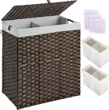 Load image into Gallery viewer, Space-Saving 110L Laundry Hamper with Two Liner Bags and Classic Brown Finish