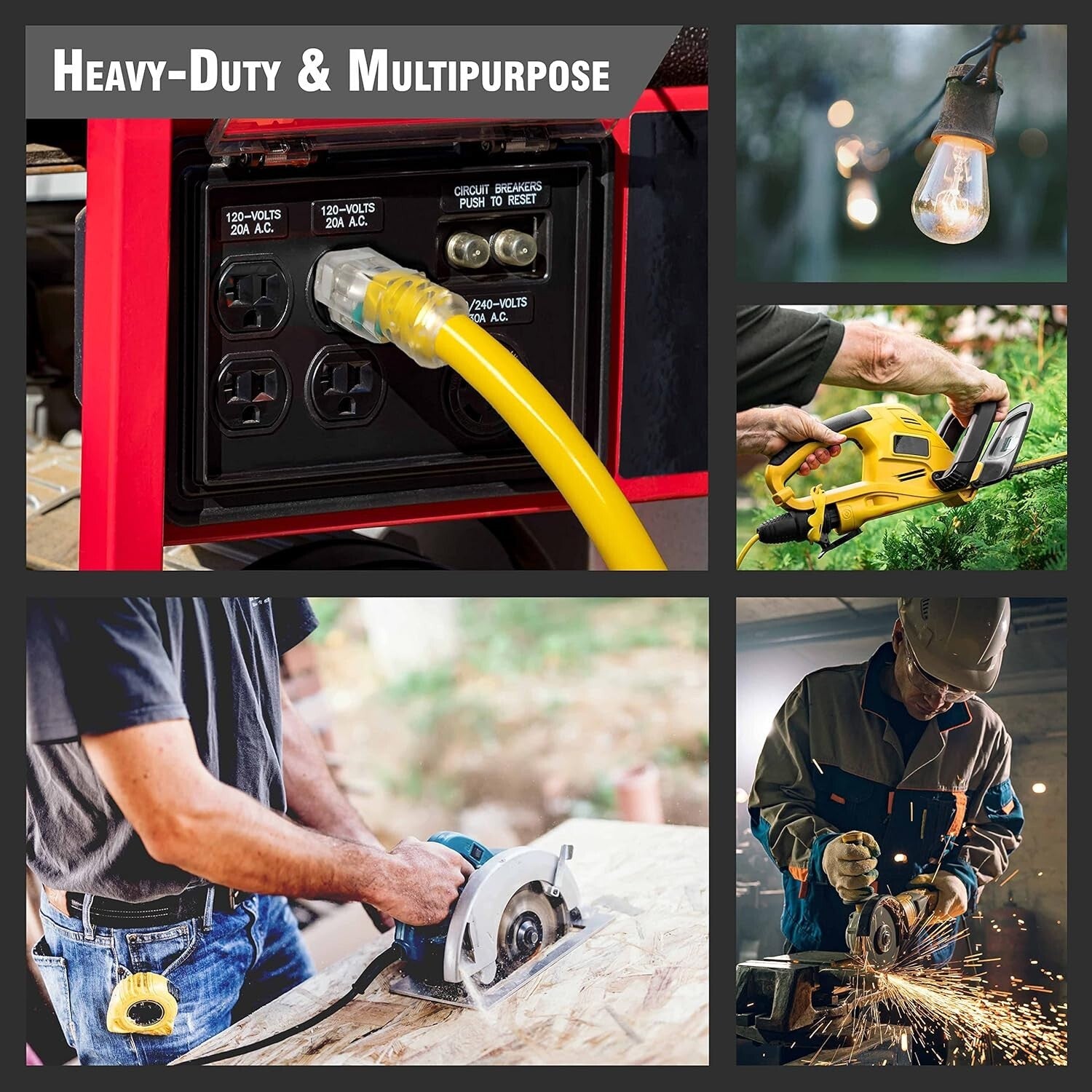 High-Power 25 ft Extension Cord - 10 Gauge with Multipurpose Pig-Tail Design