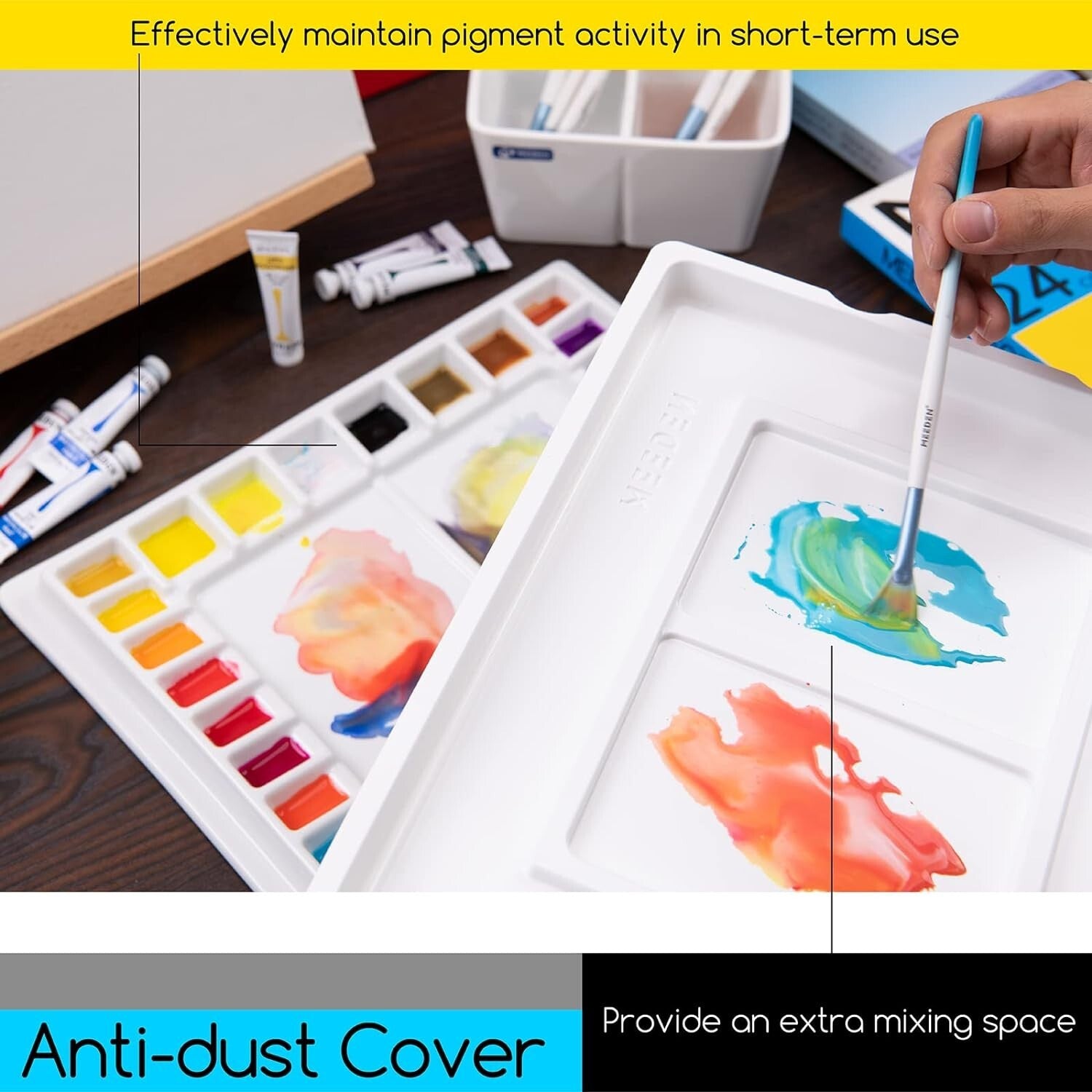 Large 33-Well Ceramic Watercolor Palette with Lid: Ideal for Acrylic Painting