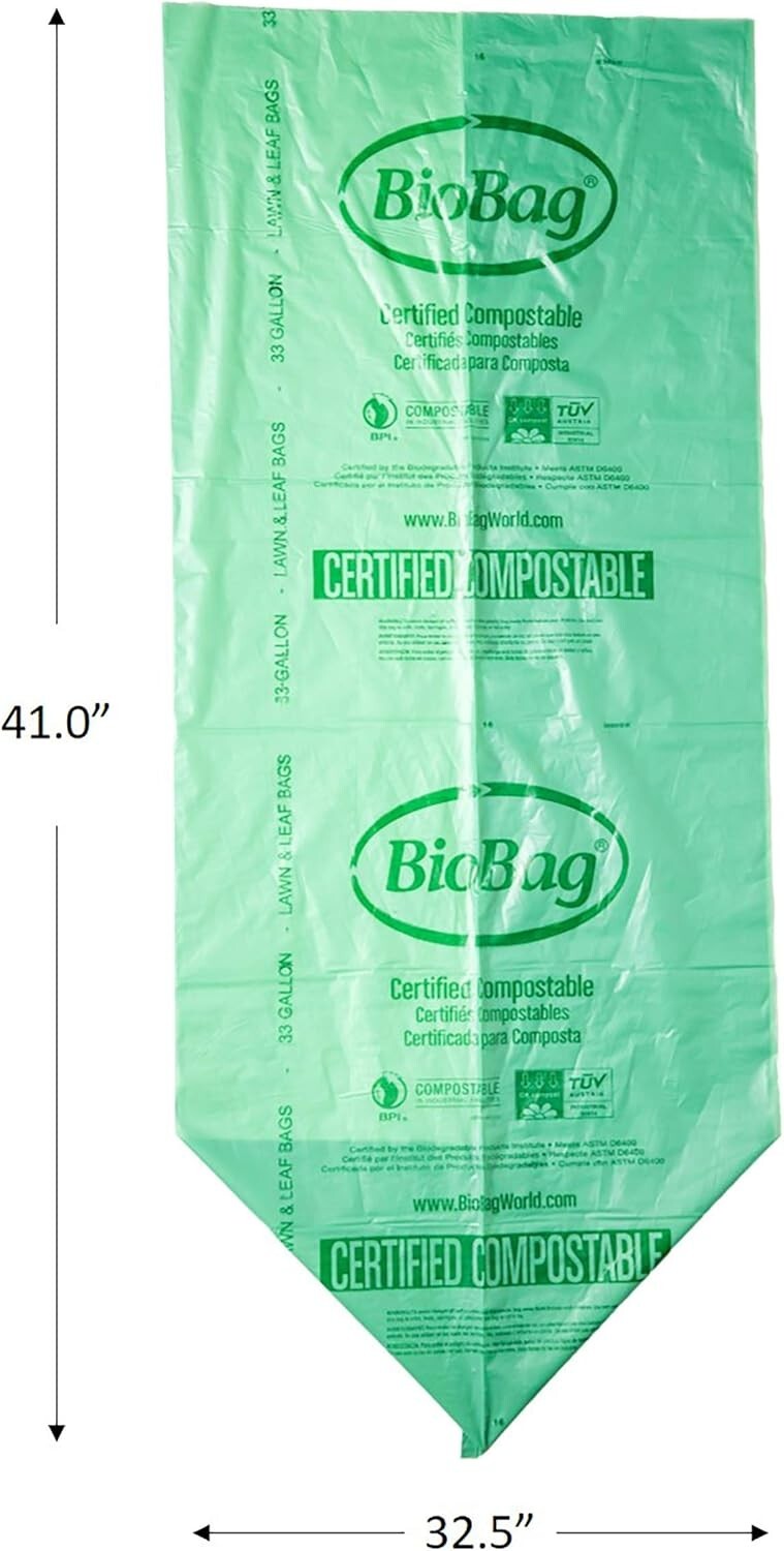 60 Count Green 33 Gallon Certified Compostable Bags for Lawn and Leaf Waste