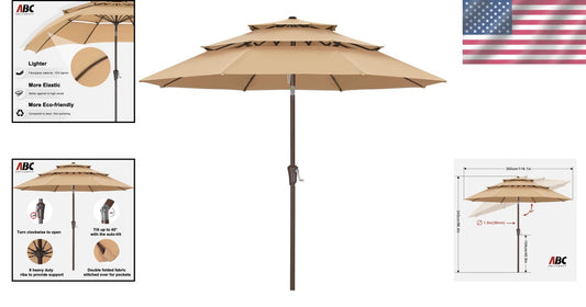10FT Khaki 3-Tier Patio Umbrella - Stylish Sun Shade for Outdoor Comfort