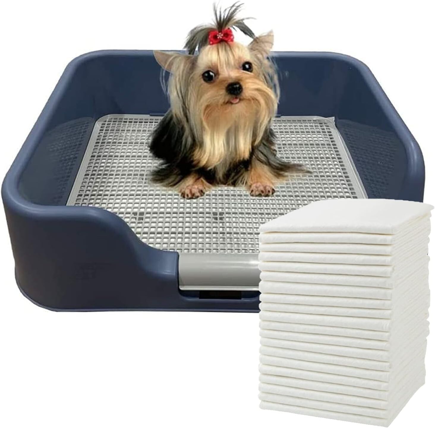 Indoor Potty Tray for Dogs with Protective Walls & 100 Pads for Clean Floors