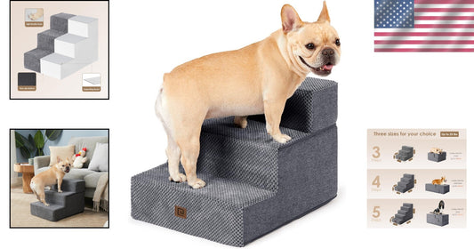 Foldable Dog Stairs Ramp for Small Pets - Non-Slip 3-Step Design in Grey