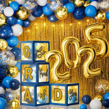 Load image into Gallery viewer, Blue Gold Graduation Party Essentials - 86 PCS LED Lights, Balloons &amp; Backdrop