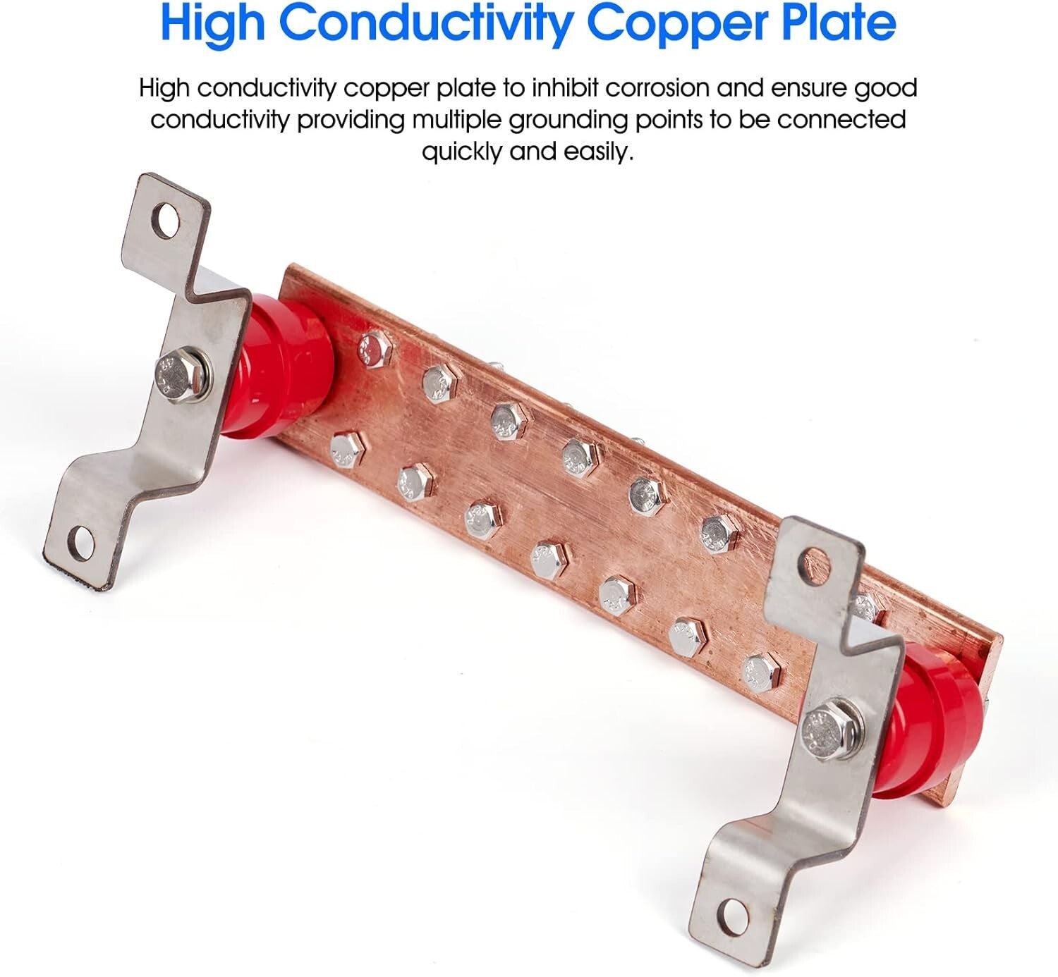 Premium 10" Copper Grounding Busbar Kit with Stainless Brackets and Insulators