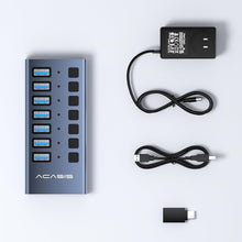Load image into Gallery viewer, Powered USB 3.1 Hub: 7 High-Speed Ports with Switches for Safe Charging Needs