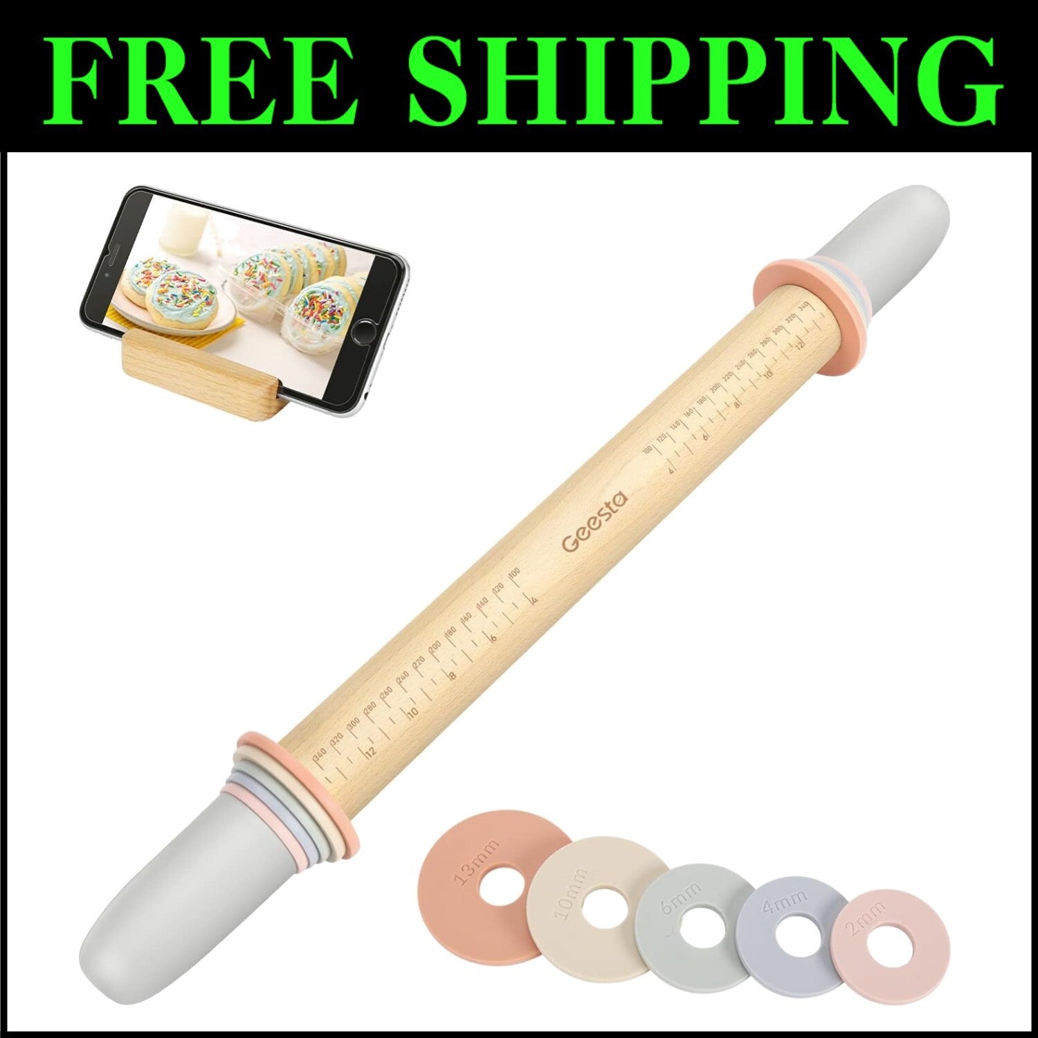 Adjustable Teak Wood Rolling Pin with 5 Rings for Precise Baking & Dough Rolling