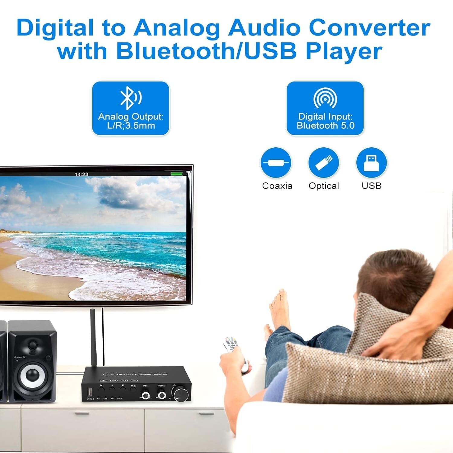 Digital to Analog Converter with Bluetooth & USB - 192KHz High-Res Audio Device
