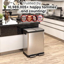 Load image into Gallery viewer, Elegant 16-Gallon Stainless Steel Dual Trash Can &amp; Recycling Bin with Soft-Close