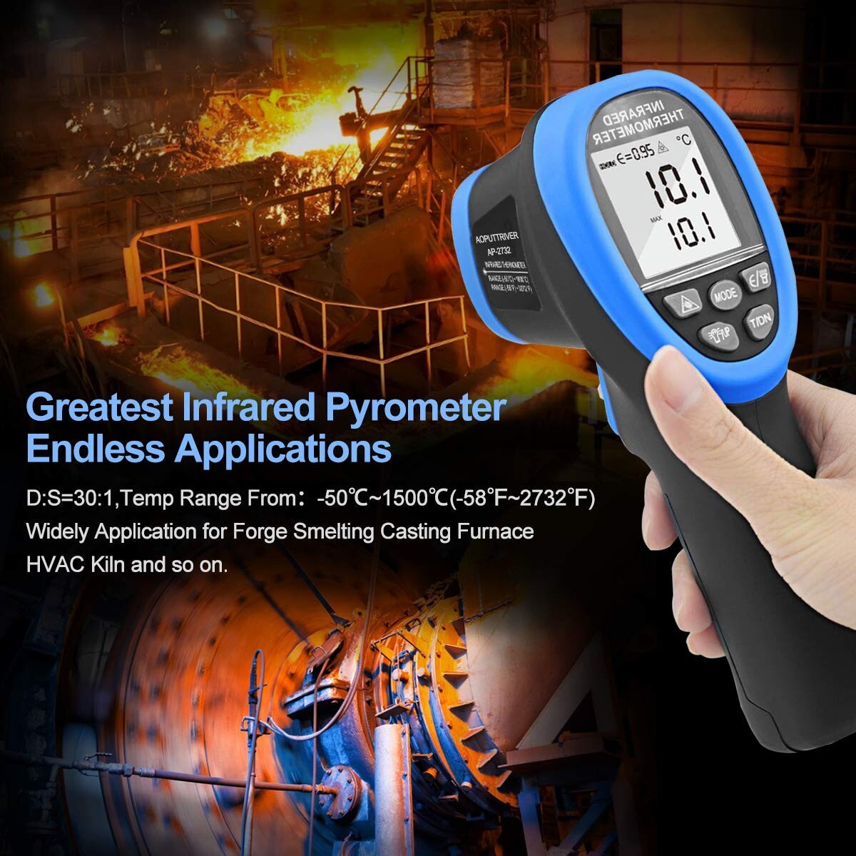 30:1 Distance Spot Ratio Laser Thermometer Gun -58℉ to 2732℉ Temperature Range