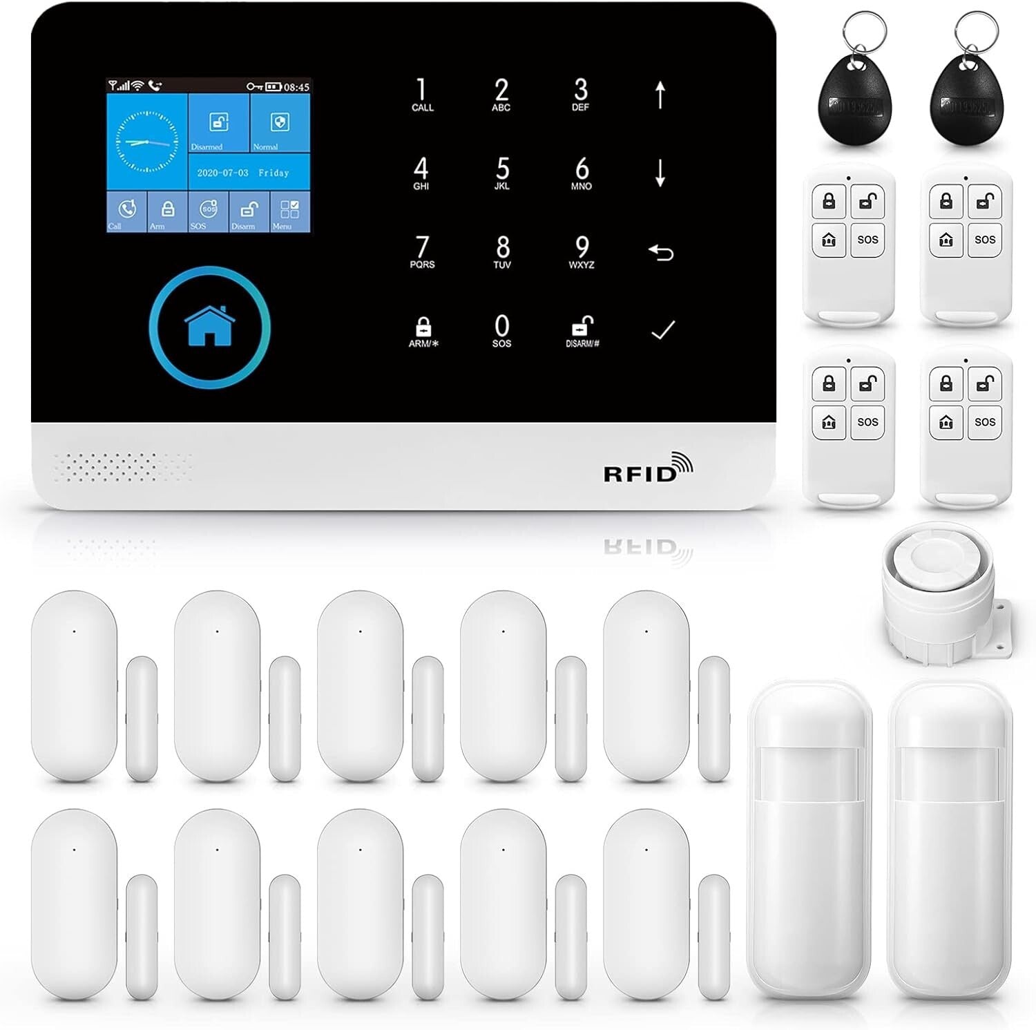 Complete 20-Piece Wireless Alarm System with Dual Network for Home Protection