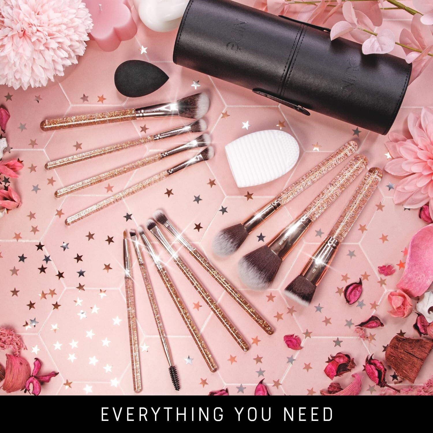 Award-Winning Glitter and Rose Gold Makeup Brush Set - Sustainable Gift Boxed